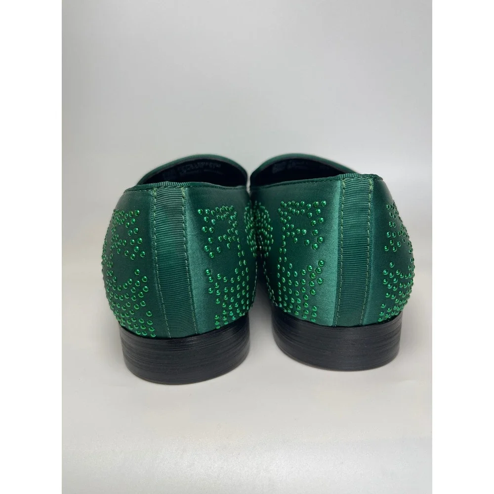 La Milano Mens Emerald Green Satin Rhinestone Studded Loafers Slip On Shoes 14